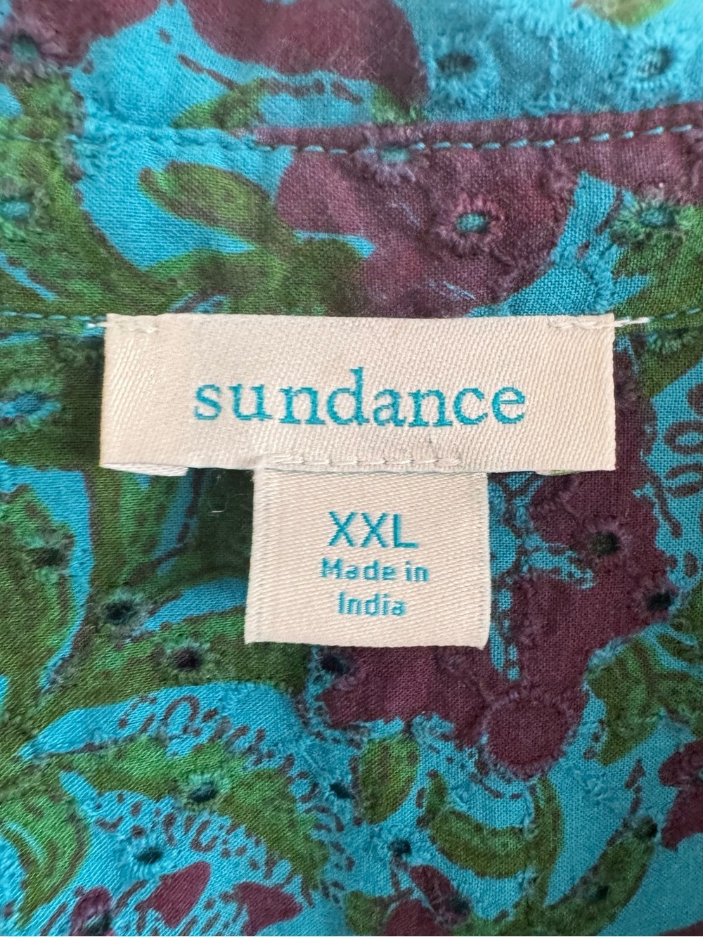 SUNDANCE BLUE GREEN PURPLE FLORAL EYELET LONG SLEEVE TOP SHIRT SZ XXL - Picture 6 of 6